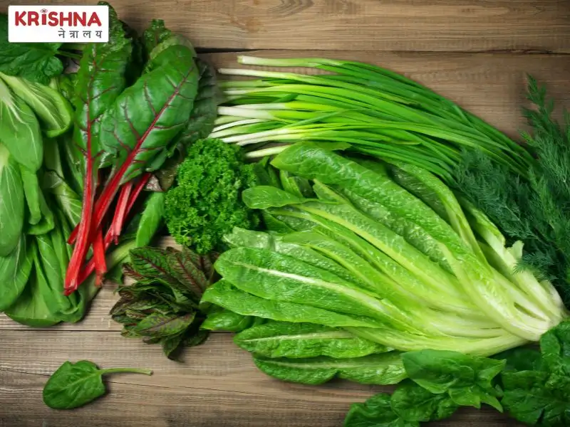 Leafy green vegetables on the table . Good diet for Cataract patient.